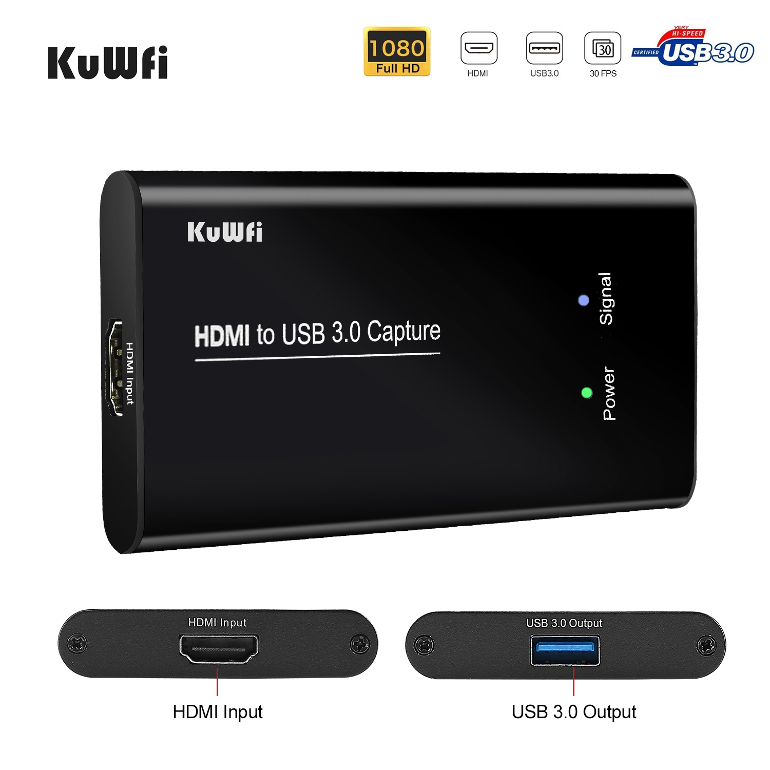 KuWFi Game Capture Card 4K HDMI to USB3.0 HD Video Converters Live Streaming Capture Device with MIC Input for Game Streaming 